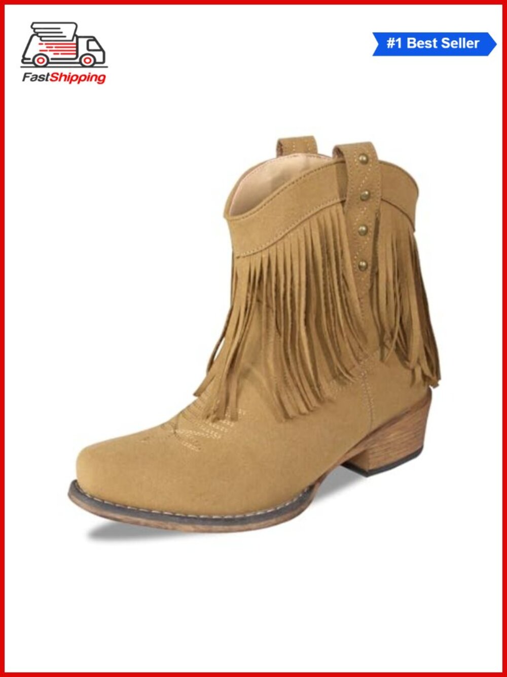 ✨ Western Fringe Mid-Calf Boots Faux Suede Pointed Toe Block Heel Pull-On